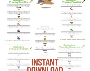 Alphabet Tracing Worksheets A-Z | Cute Animal Theme | Preschool Learning | Handwriting Practice | PDF Printable for Kids