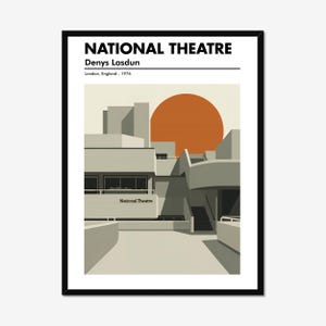 Architecture Print | National Theatre - London | Denys Lasdun | Minimalist Brutalist Poster | Wall Art | Digital Download