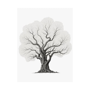 Tree Digital Ink Drawing - Art Print - Minimalist Black and White Tree Illustration - Botanical Wall Art - Nature Home Decor Print