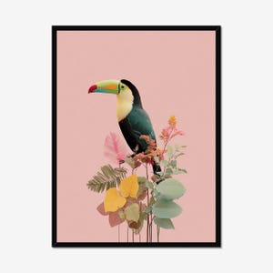 Tropical Bird Print | Colourful Toucan Wall Art | Modern Botanical Poster | Pink Jungle Illustration | Digital Printable Art
