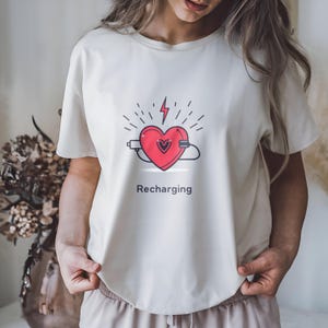 Heart Recharge Minimal T-Shirt, Healing Cute Gift, Unisex Tee, Battery Charge Quote, Graphic Tee