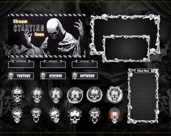 Skull Stream Overlay Pack | Gothic Animated Twitch Screens (Instant Download)