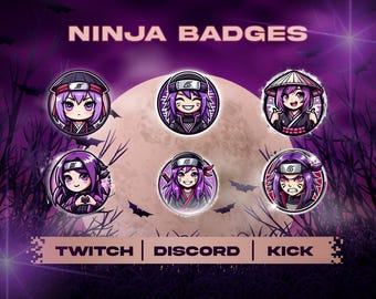 Anime Ninja Badges for Twitch, Discord, Kick: Streamer Emotes (Digital Download
