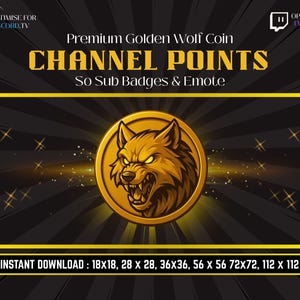 Golden Wolf Coin | Twitch Channel Points Icon | Discord Sub Badge Emote | Stream Overlay Coin Badge PNG