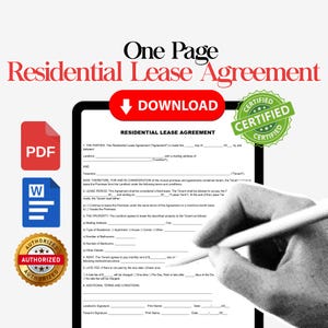 Printable rental agreement template, apartment rental agreement, apartment rental template, residential lease agreement, house rental