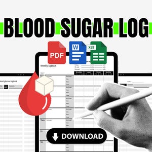 Blood glucose journal glucose logbook, diabetes glucose tracking, glucose level log tracker, daily blood glucose, high blood glucose log pdf