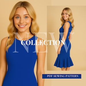 Princess Seam Midi Dress PDF Pattern | Ruffle Hem Cocktail Dress Sewing | Instant Download Sizes XXS-5XL