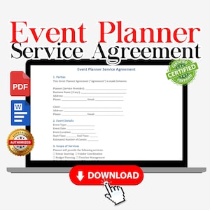 Event planning agreement, Event planner contract, event coordinator contract, event planner service agreement. wedding planner contract