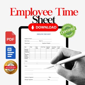 Employee Time Sheet, Editable Time Sheet, Timecard, Printable Timesheet, Timekeeping Sheet, Staff Management, Weekly Timesheet, Work Hours