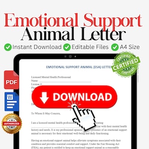 Carta ESA para animais de estimação, modelo de animal emocional, cartas para cães de serviço, carta de solicitação de animal de assistência, modelo de carta para animais de serviço