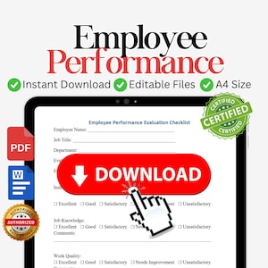 Employee performance template, evaluation checklist, Employee evaluation template, Staff performance, Employee review, Employee appraisal