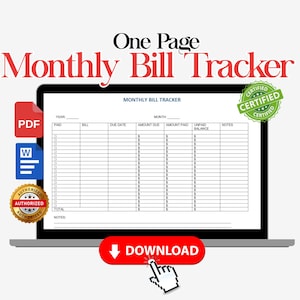 Expense tracker, budget sheet pdf, printable bill tracker, monthly budget template, digital finance planner, Monthly bill planner, Download