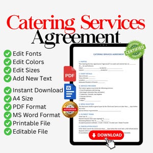 Food catering contract, catering agreement, mobile food contract, food service agreement, catering form, event catering services