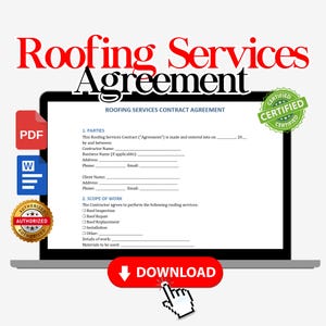 Roofing contract, home repair contract, roof repair service agreement, roofing agreement, roofing business, construction form | PDF Download