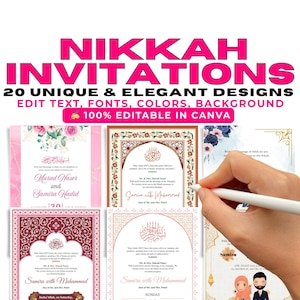 Nikkah Template Bundle – 20 Muslim Wedding Invitations – Editable Canva Islamic Wedding Evites