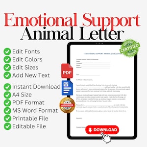 Carta ESA para impressão, cartas para cães de serviço, modelo de carta para animais de serviço, carta para animais de apoio emocional, solicitação de animal de assistência
