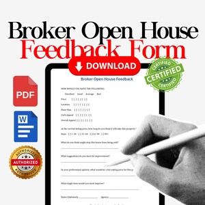 Real Estate Agent Open House Feedback, Broker Open House Feedback Form, Brokers Open Feedback Questionnaire Realtor Tour Feedback Form PDF