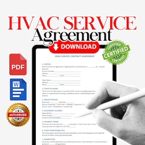 HVAC Contract Service Agreement, hvac service form, hvac install form, hvac agreement, hvac maintenance contract, hvac business contract