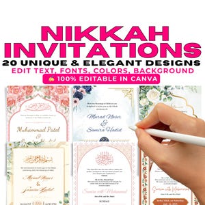 20 Islamic Wedding Invitation Templates – Editable Nikkah Cards for Muslim Wedding – Canva Digital Invite