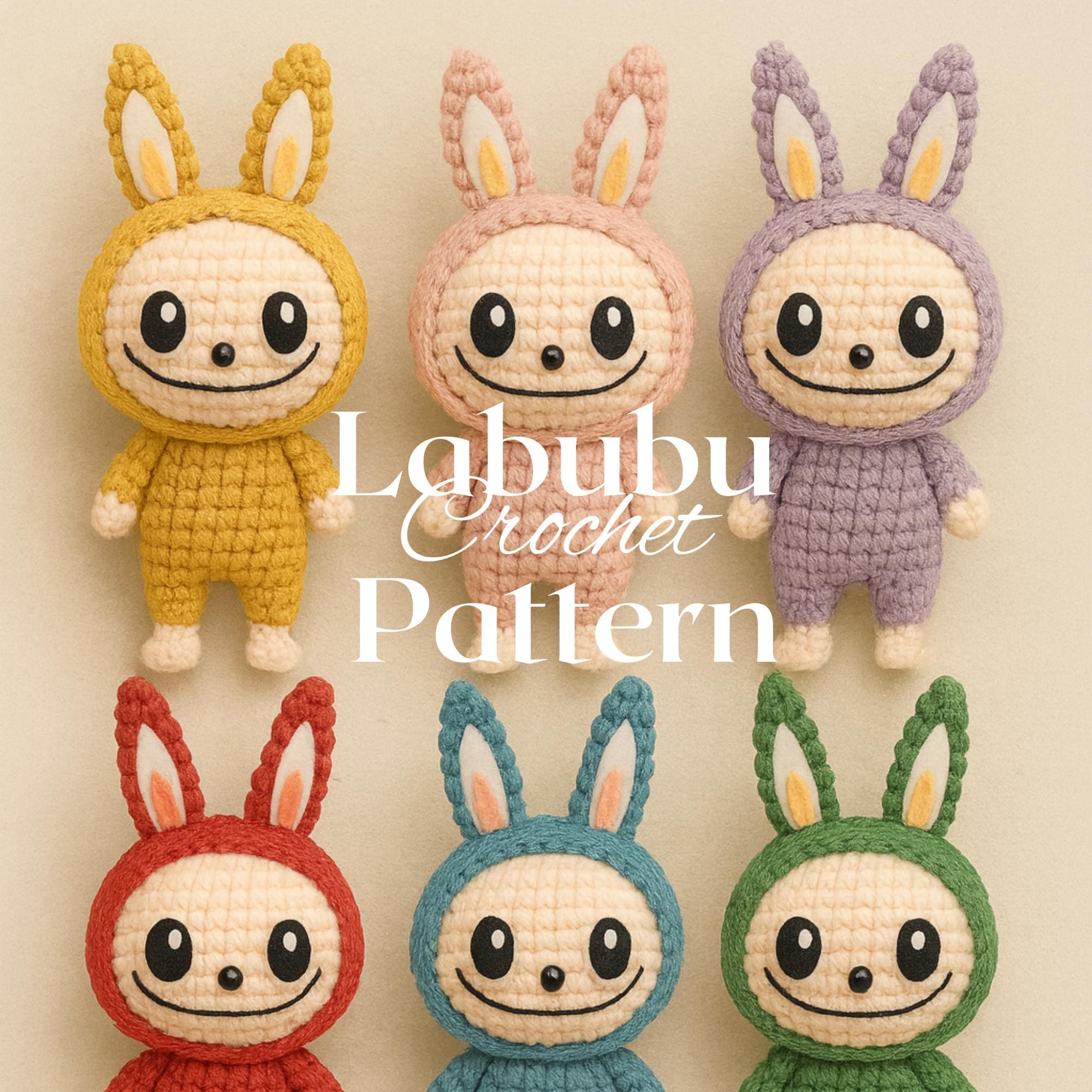 Labubu Crochet Pattern | Crocheted Labubu Doll PDF | Smiling Bunny Amigurumi | Cute Toy Labubu Monster | Bunny Crochet Pattern