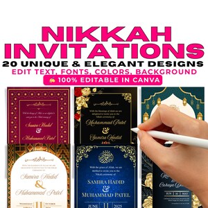 Editable Nikkah Invite Bundle – 20 Muslim Wedding Invitation Templates – Canva Islamic Wedding Cards