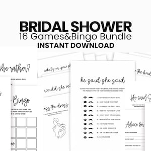 Printable bridal shower games bundle, bridal shower bingo, wedding shower games, bridal party activities, fun bridal games, wedding games