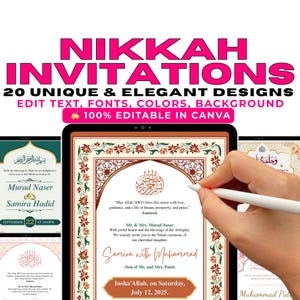 Islamic Nikkah Invitation Templates – 20 Editable Muslim Wedding Cards – Canva Wedding Invitation Download