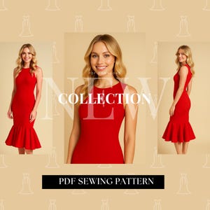 Cocktail Dress Sewing Pattern – Ruffle Hem Fitted Dress – Wedding Guest Style – Lined – PDF Download – XXS to 5XL