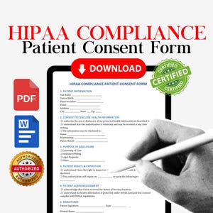HIPAA consent form, medical release form, HIPAA compliant form, patient consent form, editable hipaa form, hipaa agreement form, PDF