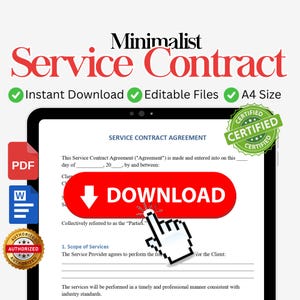 Printable Service Contract form, Services Contract Agreement, Service Contract Templates, Editable Google Docs, Word, PDF, Instant Download