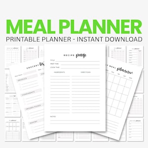 Grocery Lists Meal Planner, Recipe Planner Book Weekly Meal Menu Planner DIY Meal Prep Planner Printable Planner Fillable Meal Plan