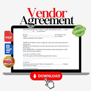 Retail Vendor Agreement Template, Event Vendor Form, Food Vendor Contract Agreement, Wedding Vendor Contract Template, Editable Vendor Forms