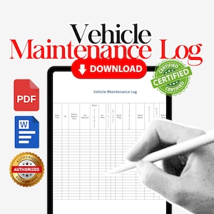 Vehicle repair log, car service log, auto log book, auto repair form, service record form, truck maintenance checklist, fleet maintenance