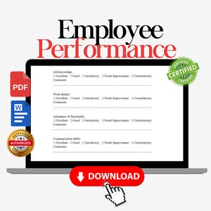 Job performance assessment, employee rating form, employee review checklist, Performance review, employee evaluation, Employee appraisal