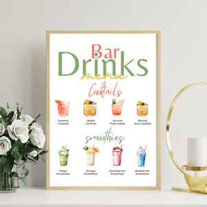 Minimalist Graduation Lemonade Bar Sign, Drink Sign Template, Mocktail Menu Sign, Printable Grad Decor, Instant Download