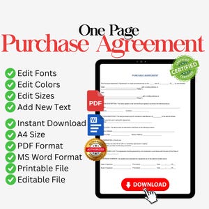 Sales agreement form, buying selling agreement, Business purchase contract, Land purchase agreement, automobile purchase agreement template