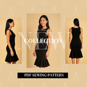 Cocktail Dress Sewing Pattern – Ruffle Hem Dress PDF – Fitted Lined Midi – Instant Download – Sizes XXS–5XL
