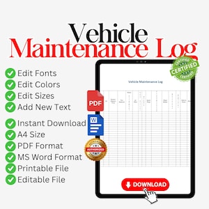 Vehicle log, maintenance log, car maintenance checklist, truck maintenance log, vehicle records, auto maintenance, Vehicle Service Tracker