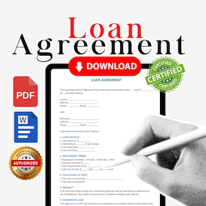 Loan Agreement Template, Lending Money Agreement, Lending Contract, Family Loan Contract, Friend Loan Contract, Personal Loan Form