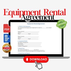 Rent Equipment Contract, Rent Equipment Agreement, Rent Equipment Form, Lease Equipment Contract, Lease Equipment Agreement Equipment Rental