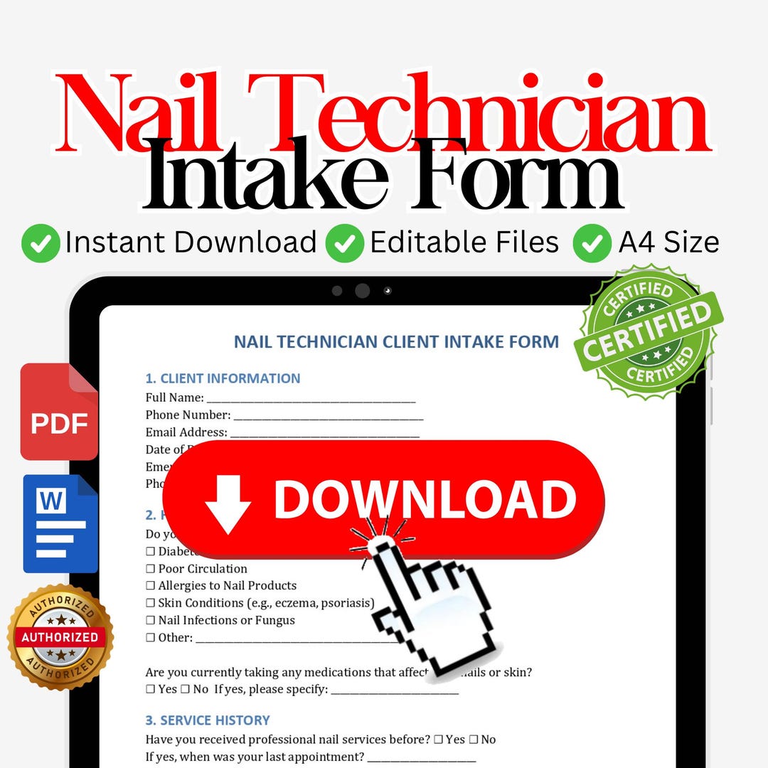 Nail Salon Client Intake Form, Nail Client Consent Form, Nail ...