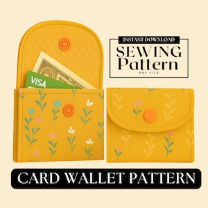 Gemakkelijk kaartportefeuillepatroon, creditcardpatroon, naaipatroon stoffen portemonnee, patroon kaarthouder, naaihandleiding minikaartportemonnee, doe-het-zelf minikaartportemonnee