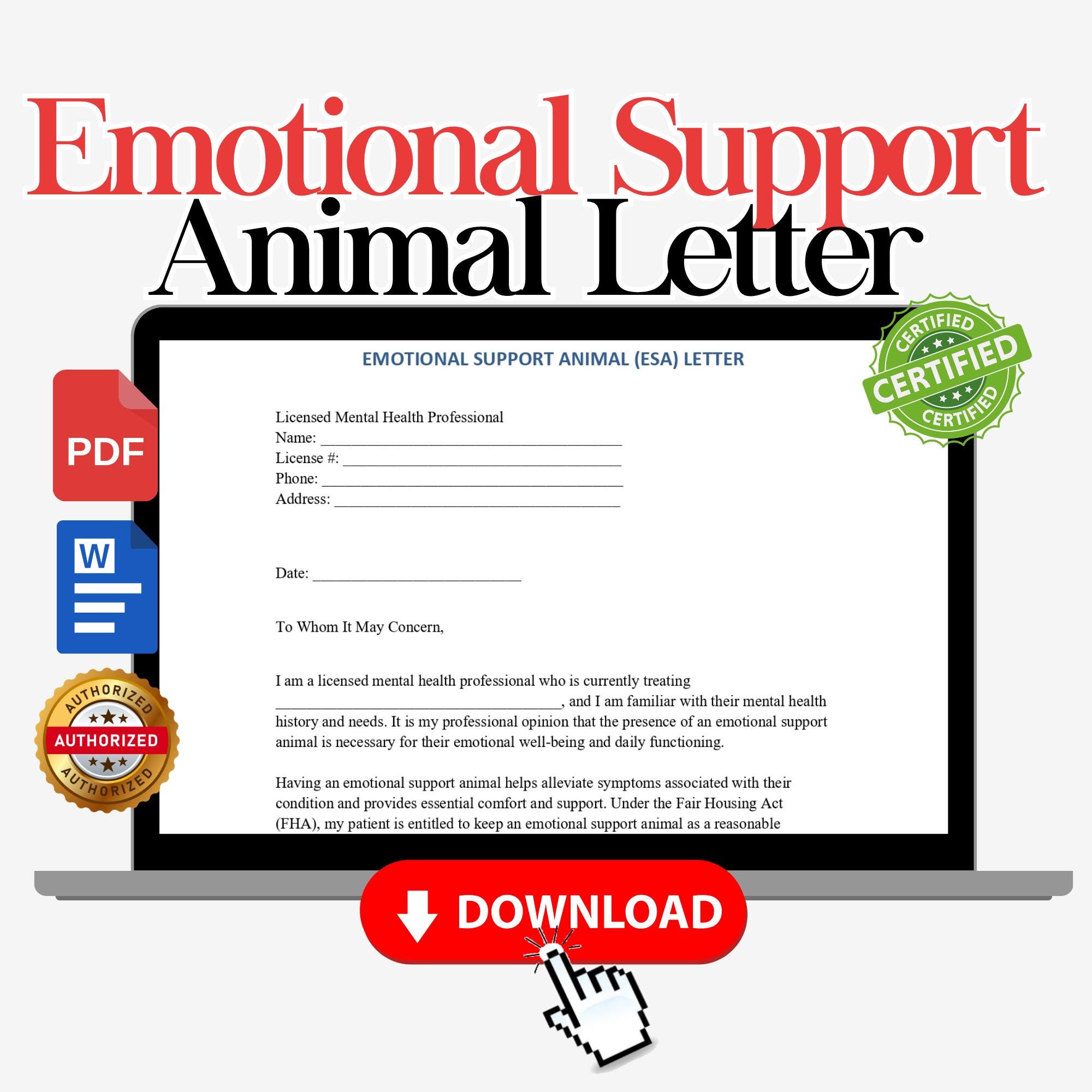 emotional-support-animal-pdf-template-letter-etsy for Free Printable Esa Certificate Pdf Emotional Support Animal Pdf Template Letter - Etsy for Free Printable Esa Certificate Pdf