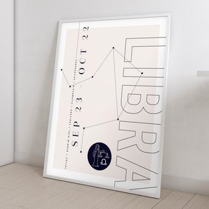 Libra Print | Zodiac Printable Kunst aan de muur | Constellation Art | Koppels of babycadeau | Downloadbare | Astrologie Geboortemaand