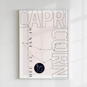 Stampa Capricorno / Zodiac Printable Wall Art / Constellation Art / Regalo coppie o bambino / Scaricabile / Mese di nascita astrologico