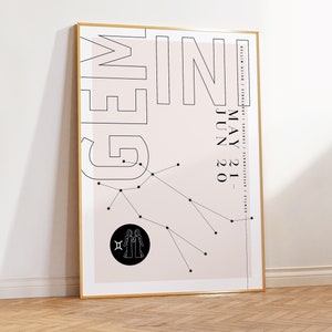 Gemini Print / Zodiac Printable Wall Art / Constellation Art / Coppie o Baby Gift / Scaricabile / Mese di nascita astrologia