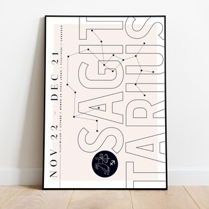 Boogschutter Print | Zodiac Printable Kunst aan de muur | Constellation Art | Koppels of babycadeau | Downloadbare | Astrologie Geboortemaand