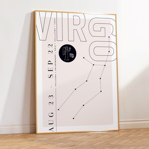 Maagd Print | Zodiac Printable Kunst aan de muur | Constellation Art | Koppels of babycadeau | Downloadbare | Astrologie Geboortemaand