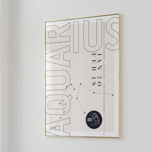 Aquarius Print | Zodiac Printable Kunst aan de muur | Constellation Art | Koppels of babycadeau | Downloadbare | Astrologie Geboortemaand