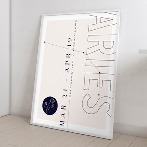 Ram Print | Zodiac Printable Kunst aan de muur | Constellation Art | Koppels of babycadeau | Downloadbare | Astrologie Geboortemaand
